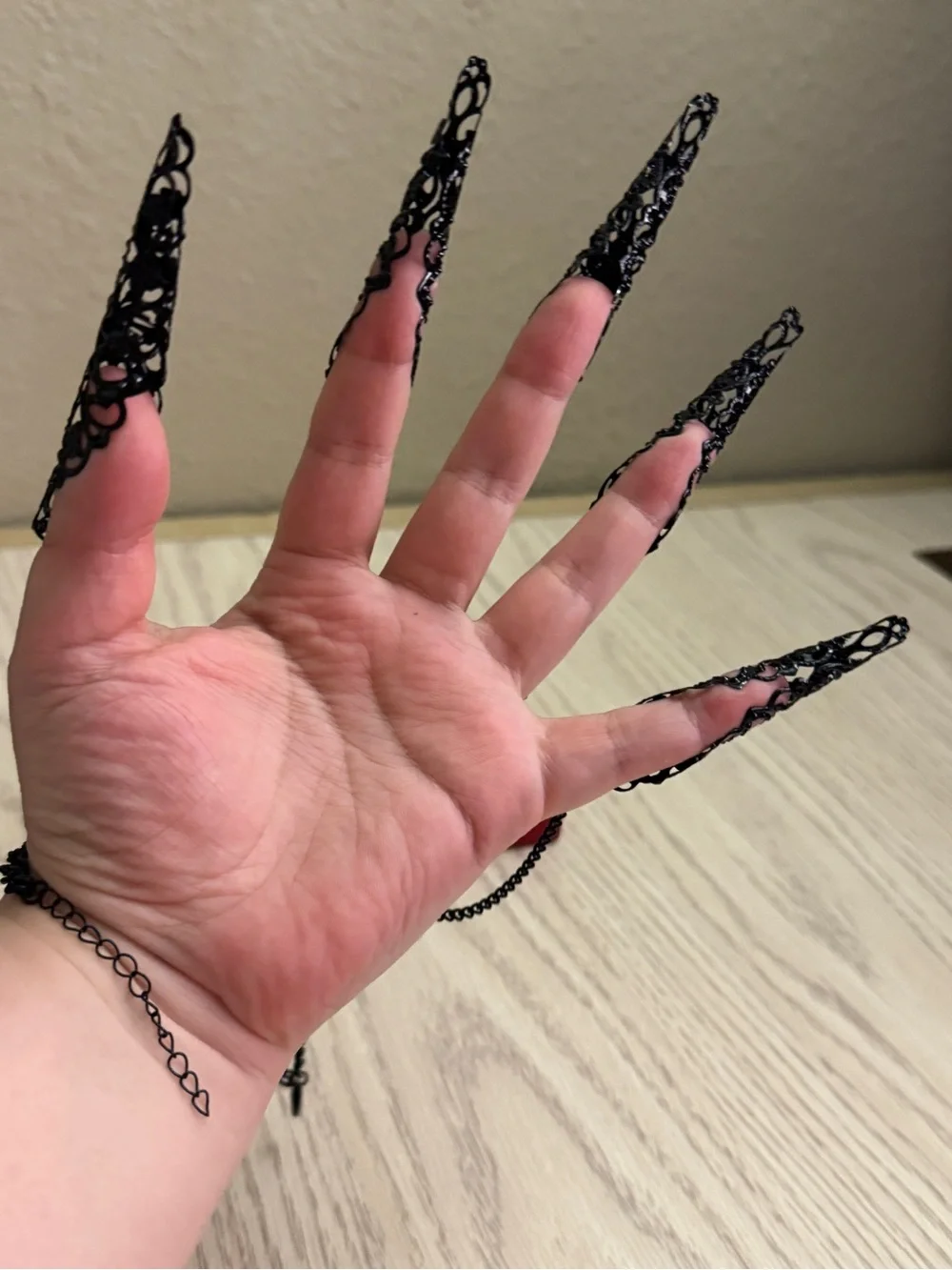 Black Gothic Halloween Fingerless Glove (Acrylic)